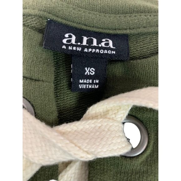 XS A.N.A. Women's Olive Green Lace Up Neckline Lightweight Sweatshirt - Picture 7 of 8